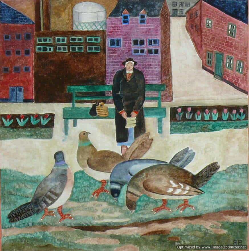 Lady feeding Pigeons